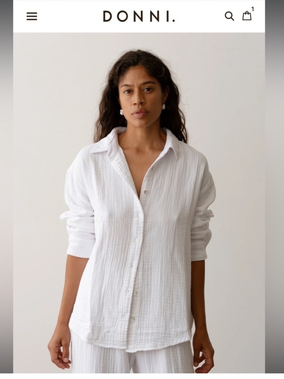 DONNI. The bubble shirt White Textured Button-Front Shirt